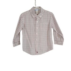 Janie and Jack White Red & Black Check Plaid Long-Sleeve Button Down Shirt 2T